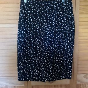 J crew pencil skirt, black with white floral print.
